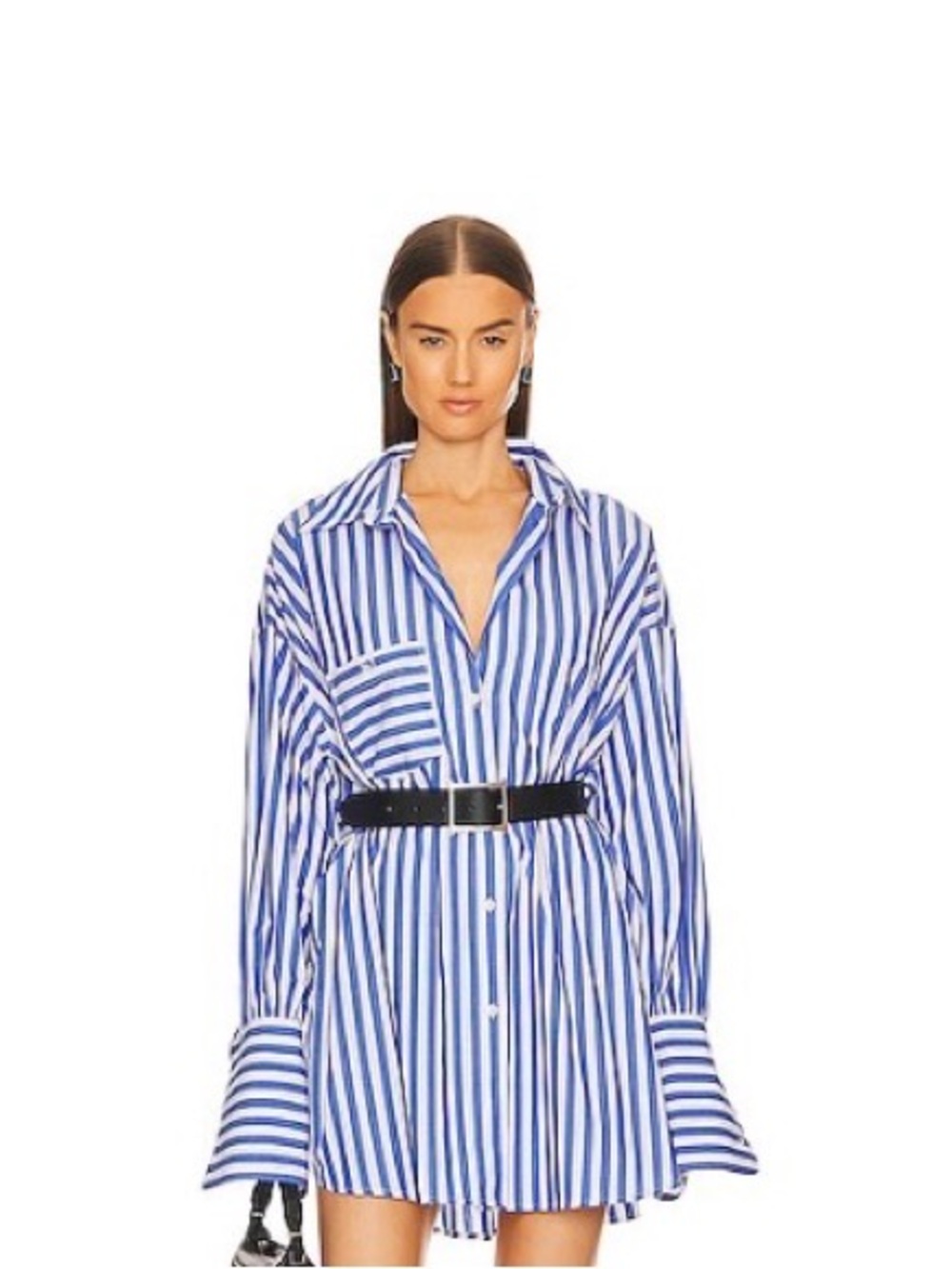 Cotton Poplin Oversized Shirt Dress in bright blue stripe Size OS from revolve